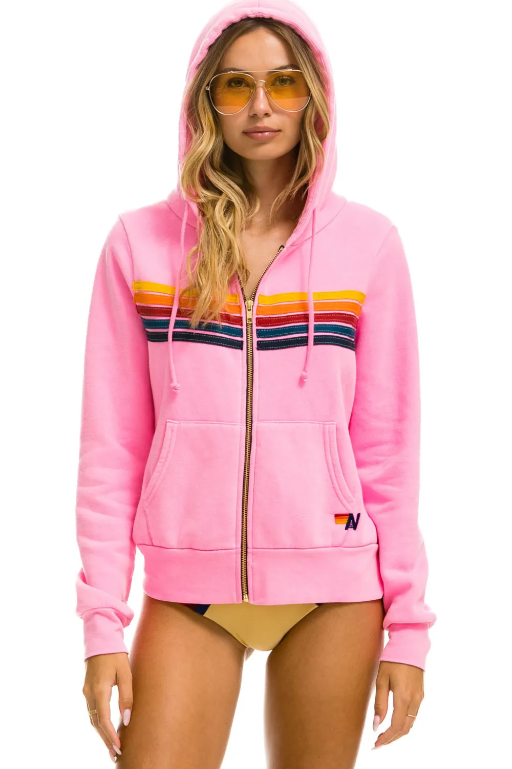 Hoodies | Hoodies | Aviator Nation 5 STRIPE HOODIE - NEON PINK NEONPINK