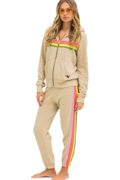 Hoodies | Hoodies | Aviator Nation 5 STRIPE HOODIE - SAND // PINK // GREEN SAND//PINK//GREEN