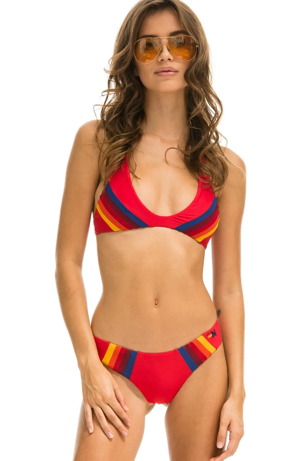 Swim Tops | Aviator Nation 5 STRIPE RACERBACK BIKINI TOP - RED