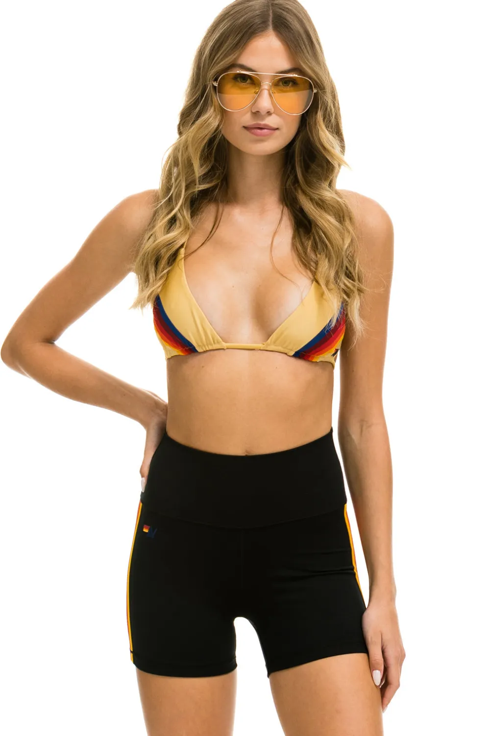 Activewear | Activewear | Aviator Nation 5 STRIPE RAINBOW 4 INCH HI-RISE BIKER SHORT - BLACK