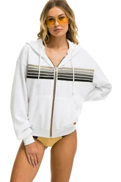 Hoodies | Hoodies | Aviator Nation 5 STRIPE RELAXED ZIP HOODIE - WHITE // GREY WHITE//GREY