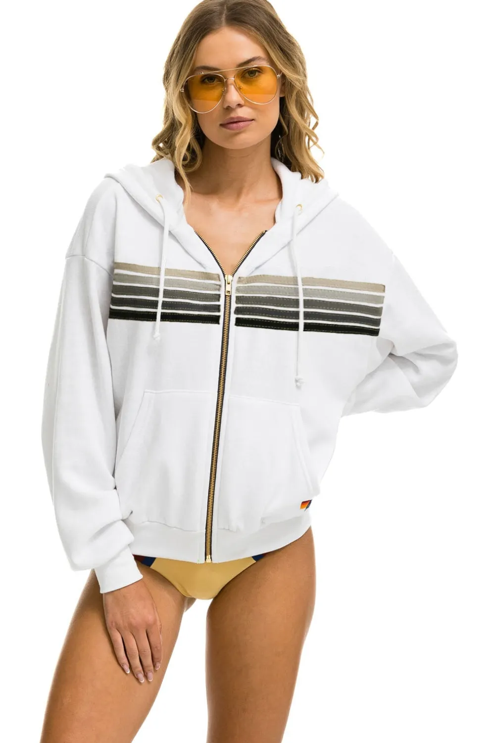 Hoodies | Hoodies | Aviator Nation 5 STRIPE RELAXED ZIP HOODIE - WHITE // GREY WHITE//GREY