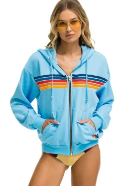 Hoodies | Hoodies | Aviator Nation 5 STRIPE RELAXED ZIP HOODIE - SKY 2 SKY2