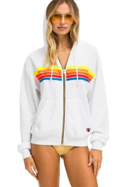 Hoodies | Hoodies | Aviator Nation 5 STRIPE RELAXED ZIP HOODIE - WHITE // NEON RAINBOW WHITE//NEONRAINBOW