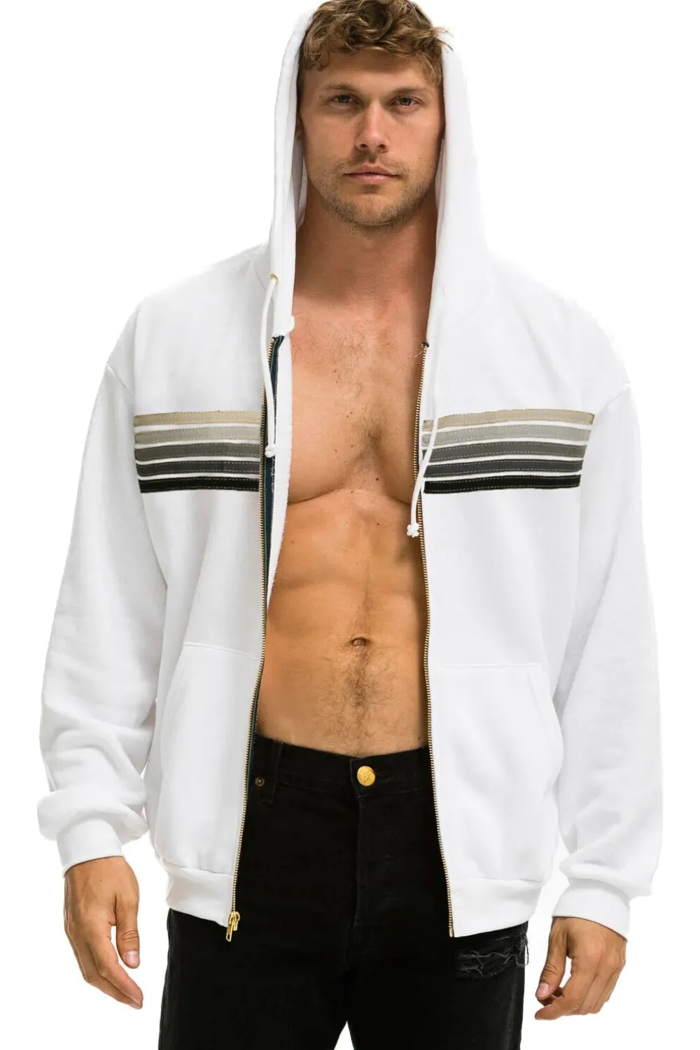 Hoodies | Hoodies | Aviator Nation 5 STRIPE RELAXED ZIP HOODIE - WHITE // GREY WHITE//GREY