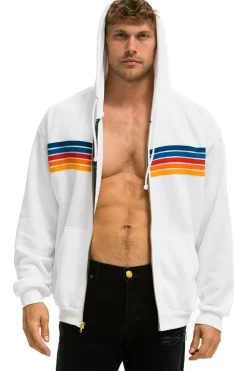 Hoodies | Hoodies | Aviator Nation 5 STRIPE RELAXED ZIP HOODIE - WHITE 2 WHITE2