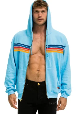 Hoodies | Hoodies | Aviator Nation 5 STRIPE RELAXED ZIP HOODIE - SKY 2 SKY2