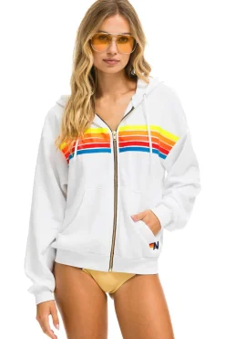 Hoodies | Hoodies | Aviator Nation 5 STRIPE RELAXED ZIP HOODIE - WHITE // NEON RAINBOW WHITE//NEONRAINBOW