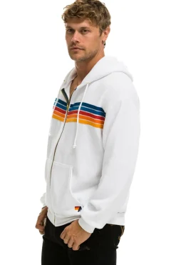 Hoodies | Hoodies | Aviator Nation 5 STRIPE RELAXED ZIP HOODIE - WHITE 2 WHITE2