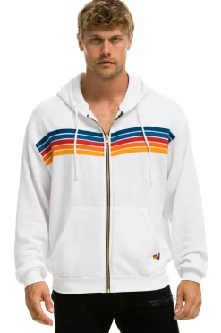 Hoodies | Hoodies | Aviator Nation 5 STRIPE RELAXED ZIP HOODIE - WHITE 2 WHITE2
