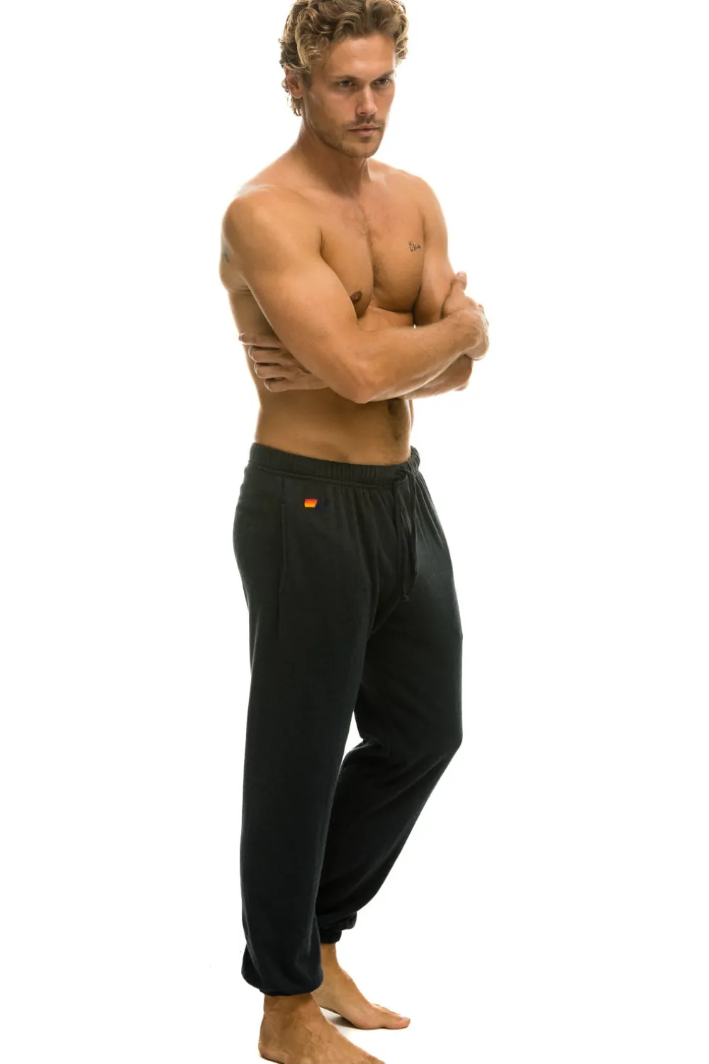 Sweatpants | Aviator Nation 5 STRIPE SWEATPANTS - CHARCOAL // BLUE CHARCOAL//BLUE