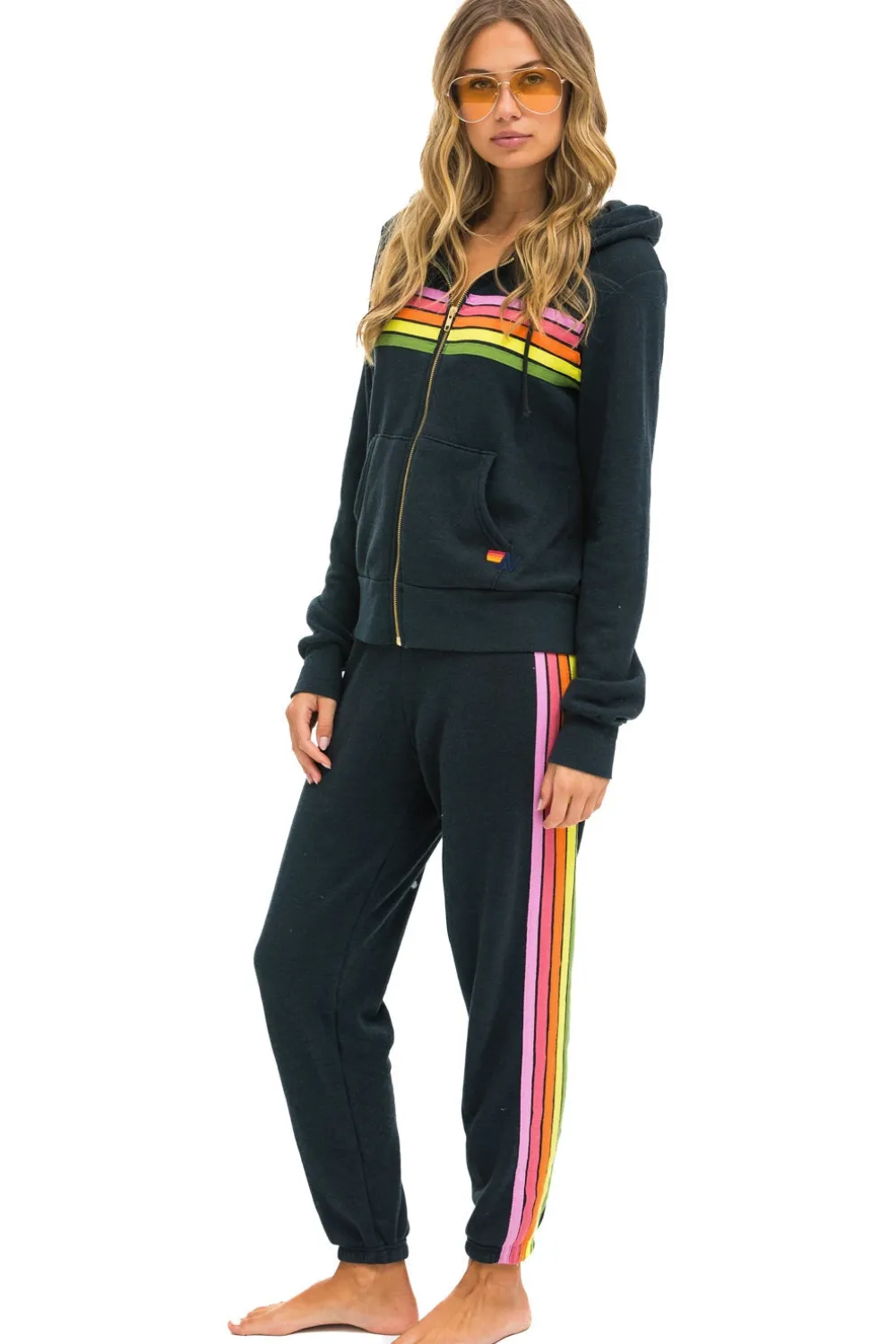 Sweatpants | Aviator Nation 5 STRIPE SWEATPANTS - CHARCOAL // PINK // GREEN CHARCOAL//PINK//GREEN