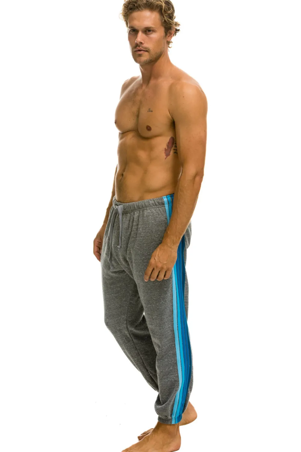 Sweatpants | Aviator Nation 5 STRIPE SWEATPANTS - HEATHER GREY // BLUE HEATHERGREY//BLUE