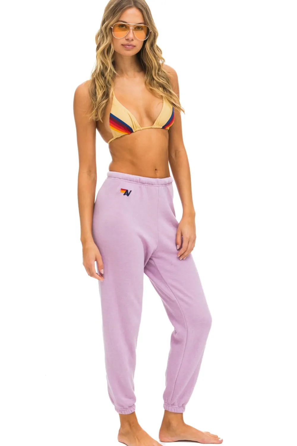Sweatpants | Aviator Nation 5 STRIPE SWEATPANTS - MAUVE // PINK // GREEN MAUVE//PINK//GREEN