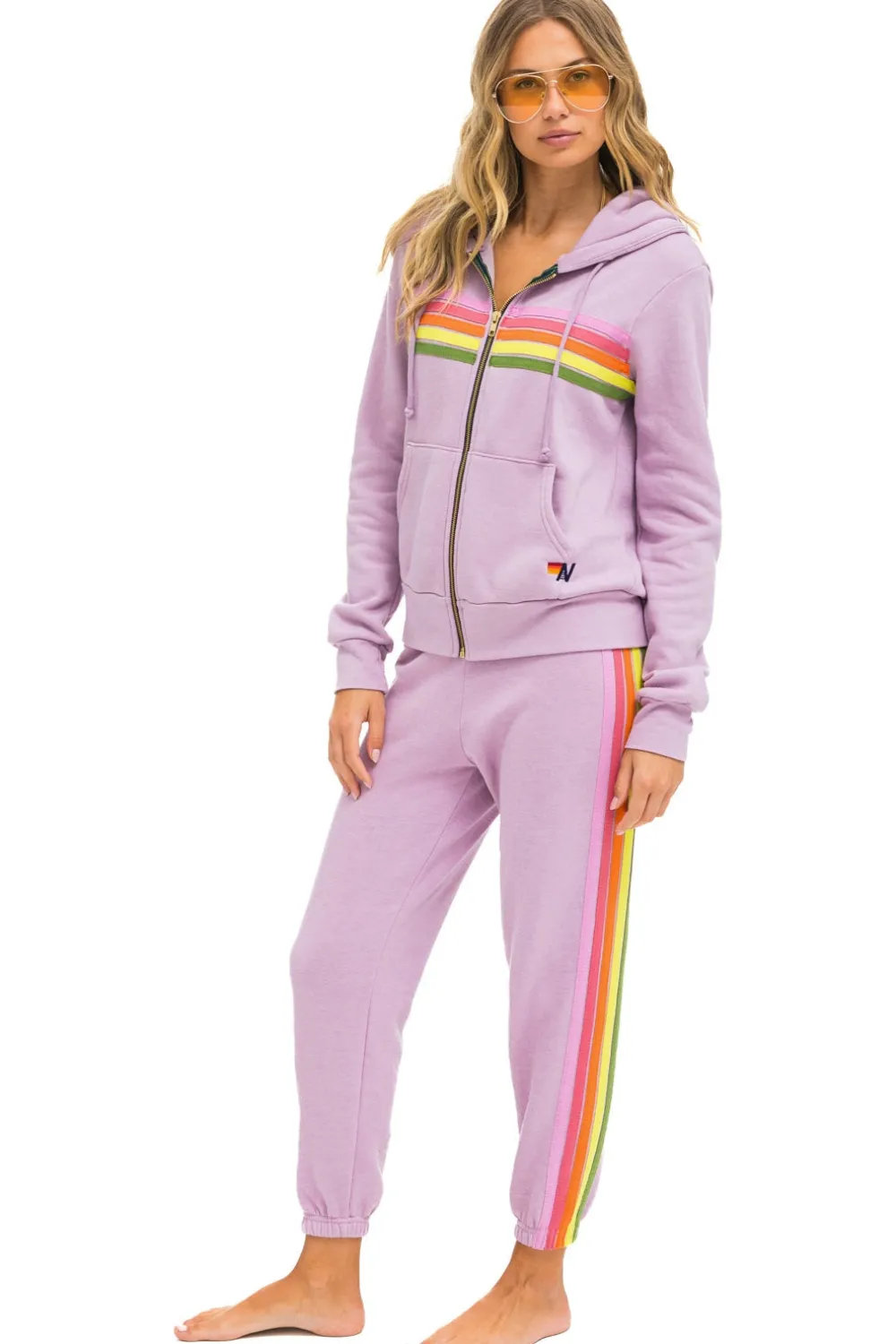 Sweatpants | Aviator Nation 5 STRIPE SWEATPANTS - MAUVE // PINK // GREEN MAUVE//PINK//GREEN