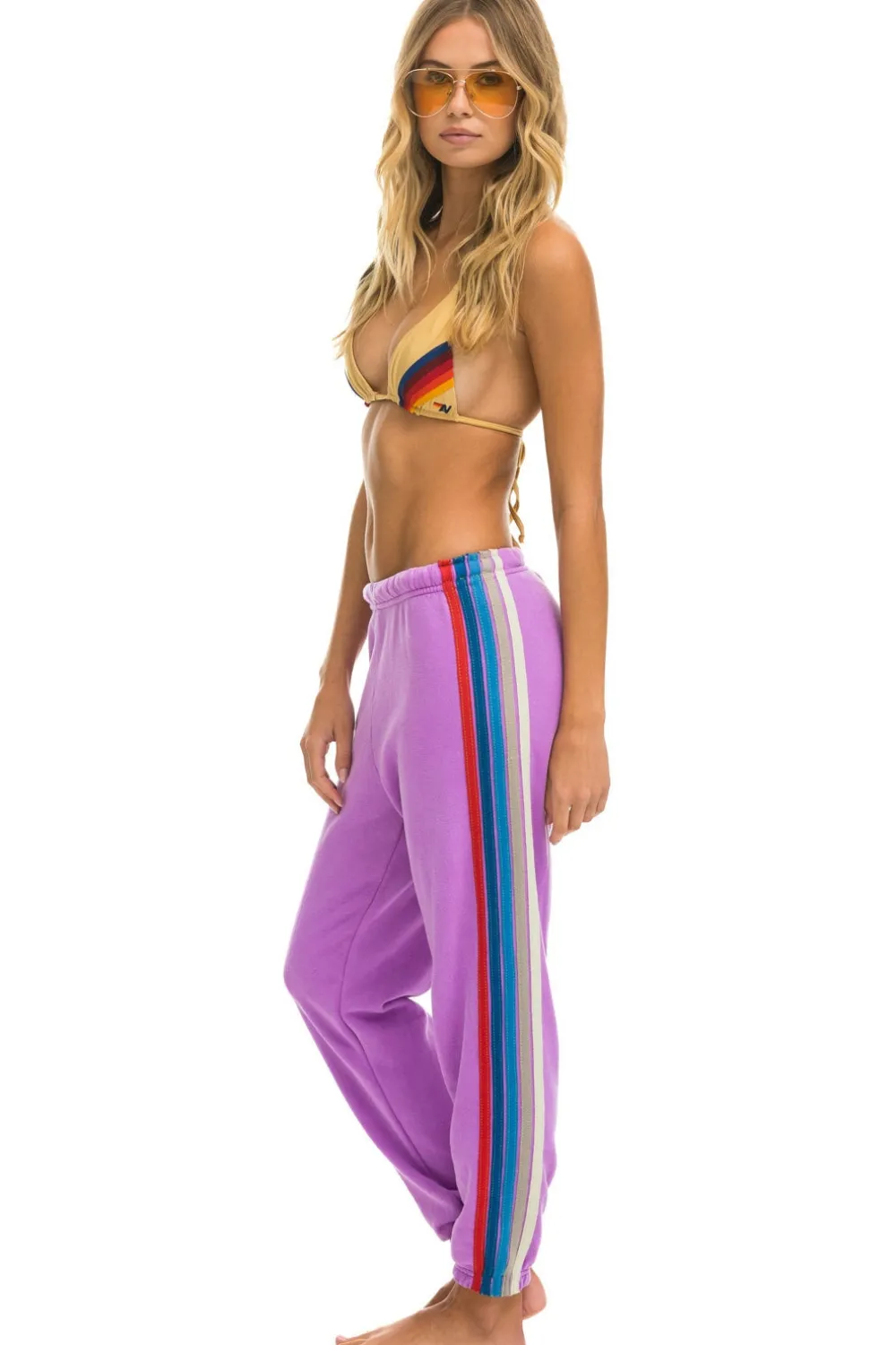 Sweatpants | Aviator Nation 5 STRIPE SWEATPANTS - NEON PURPLE // USA NEONPURPLE//USA
