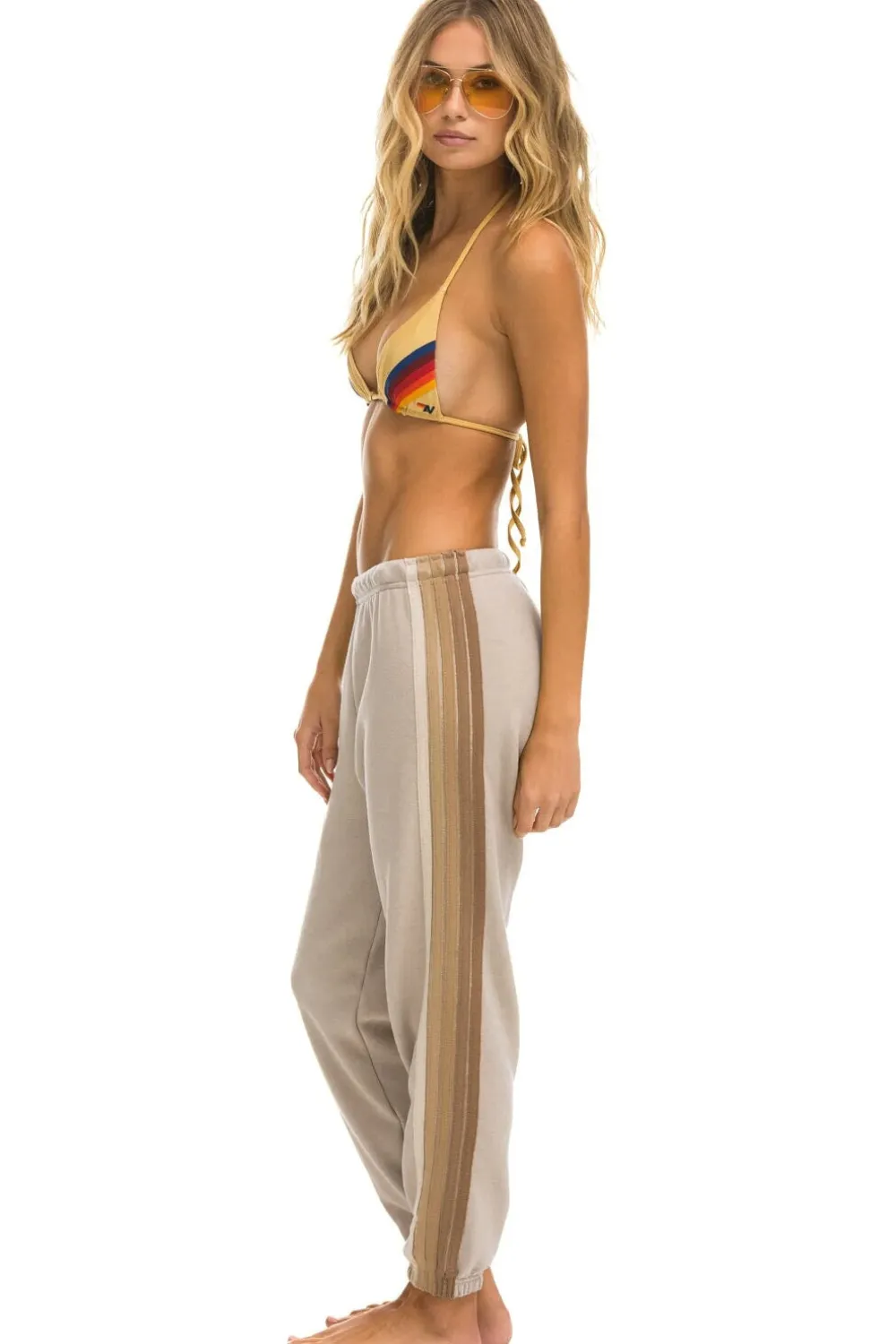 Sweatpants | Aviator Nation 5 STRIPE SWEATPANTS - SAND // TAN SAND//TAN