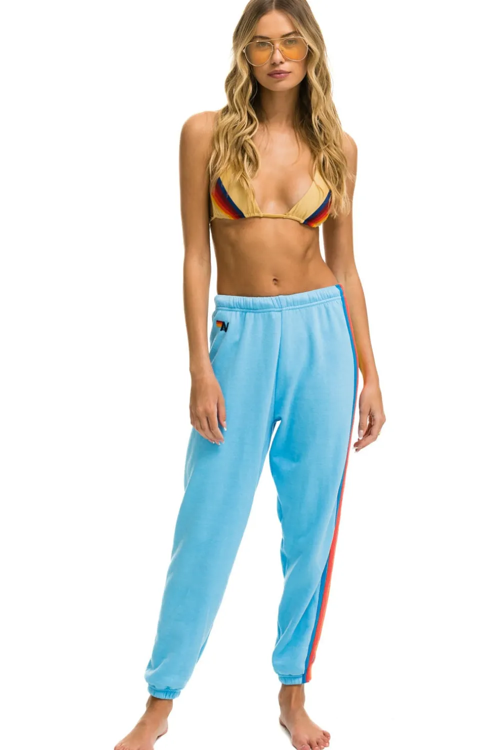 Sweatpants | Aviator Nation 5 STRIPE SWEATPANTS - SKY // NEON RAINBOW SKY//NEONRAINBOW