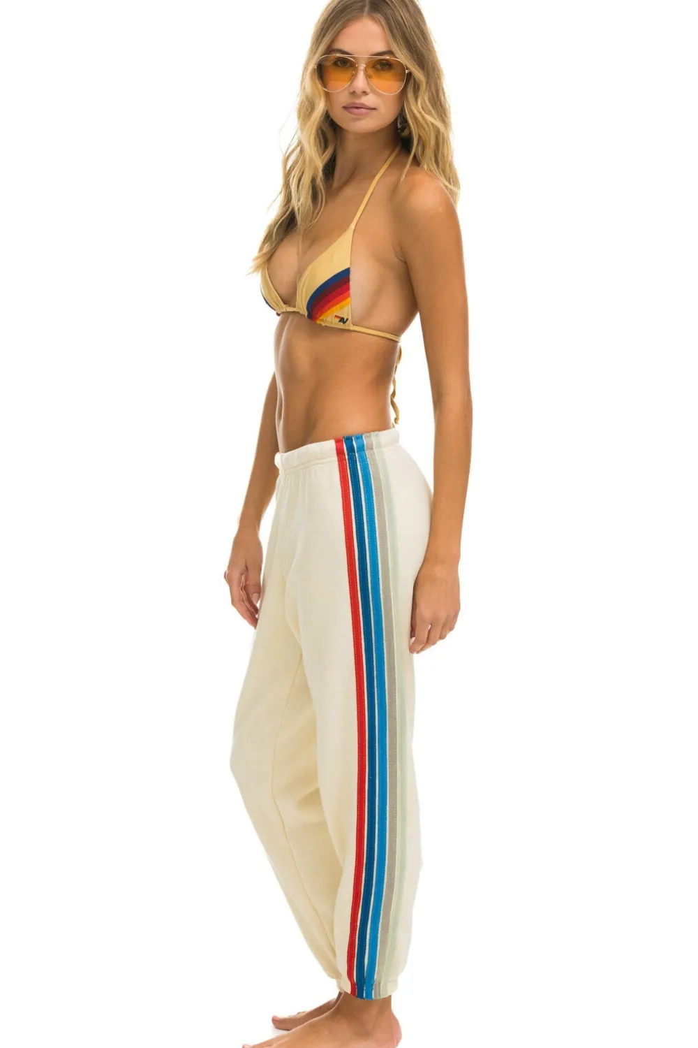 Sweatpants | Aviator Nation 5 STRIPE SWEATPANTS - VINTAGE WHITE // USA VINTAGEWHITE//USA