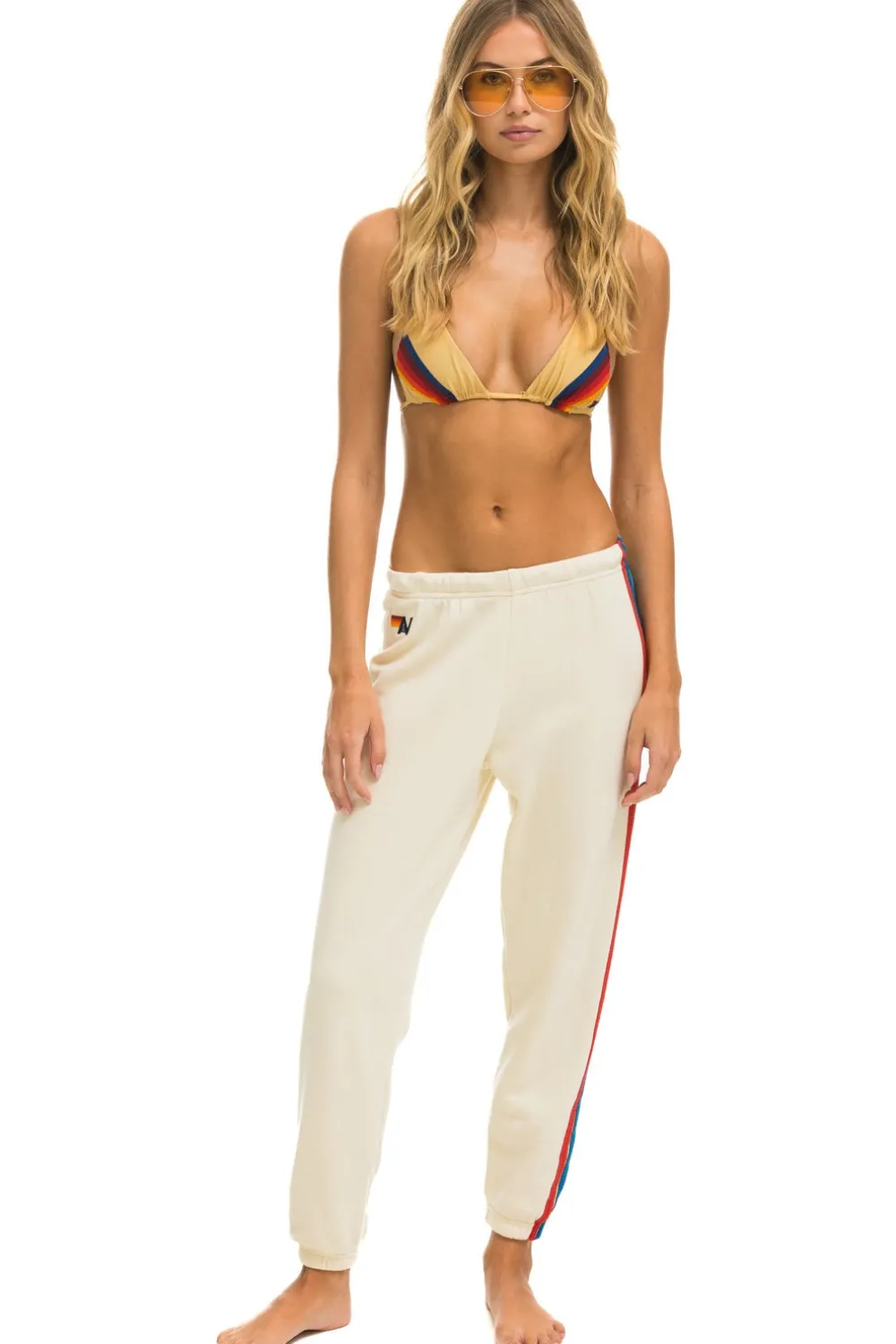 Sweatpants | Aviator Nation 5 STRIPE SWEATPANTS - VINTAGE WHITE // USA VINTAGEWHITE//USA