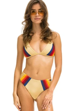 Swim Tops | Aviator Nation 5 STRIPE TRIANGLE CROSS BACK BIKINI TOP - GOLD