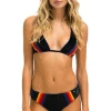 Swim Bottoms | Aviator Nation 5 STRIPE VELVET SCRUNCH BIKINI BOTTOM - BLACK
