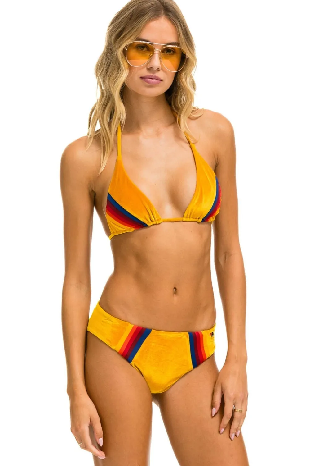 Swim Tops | Aviator Nation 5 STRIPE VELVET TRIANGLE BIKINI TOP - GOLD
