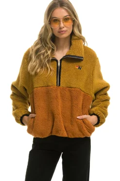 Teddy Jackets | Teddy Jackets | Aviator Nation TEDDY APRES HALF ZIP COLOR BLOCK JACKET - HONEY