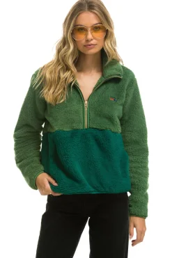 Teddy Jackets | Teddy Jackets | Aviator Nation TEDDY APRES HALF ZIP COLOR BLOCK JACKET - GARDEN GREEN GARDENGREEN