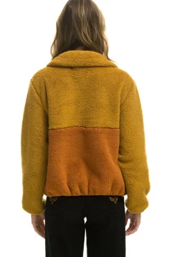 Teddy Jackets | Teddy Jackets | Aviator Nation TEDDY APRES HALF ZIP COLOR BLOCK JACKET - HONEY