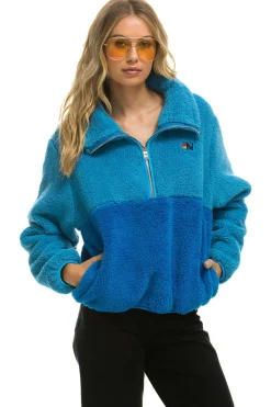 Teddy Jackets | Teddy Jackets | Aviator Nation TEDDY APRES HALF ZIP COLOR BLOCK JACKET - OCEAN