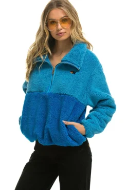 Teddy Jackets | Teddy Jackets | Aviator Nation TEDDY APRES HALF ZIP COLOR BLOCK JACKET - OCEAN