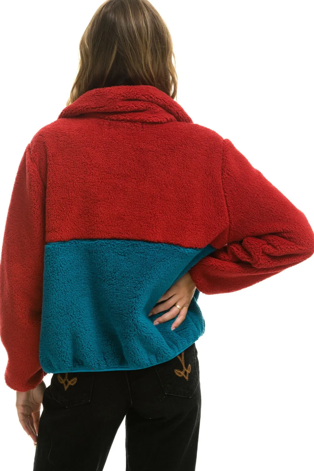 Teddy Jackets | Teddy Jackets | Aviator Nation TEDDY APRES HALF ZIP COLOR BLOCK JACKET - CHERRY