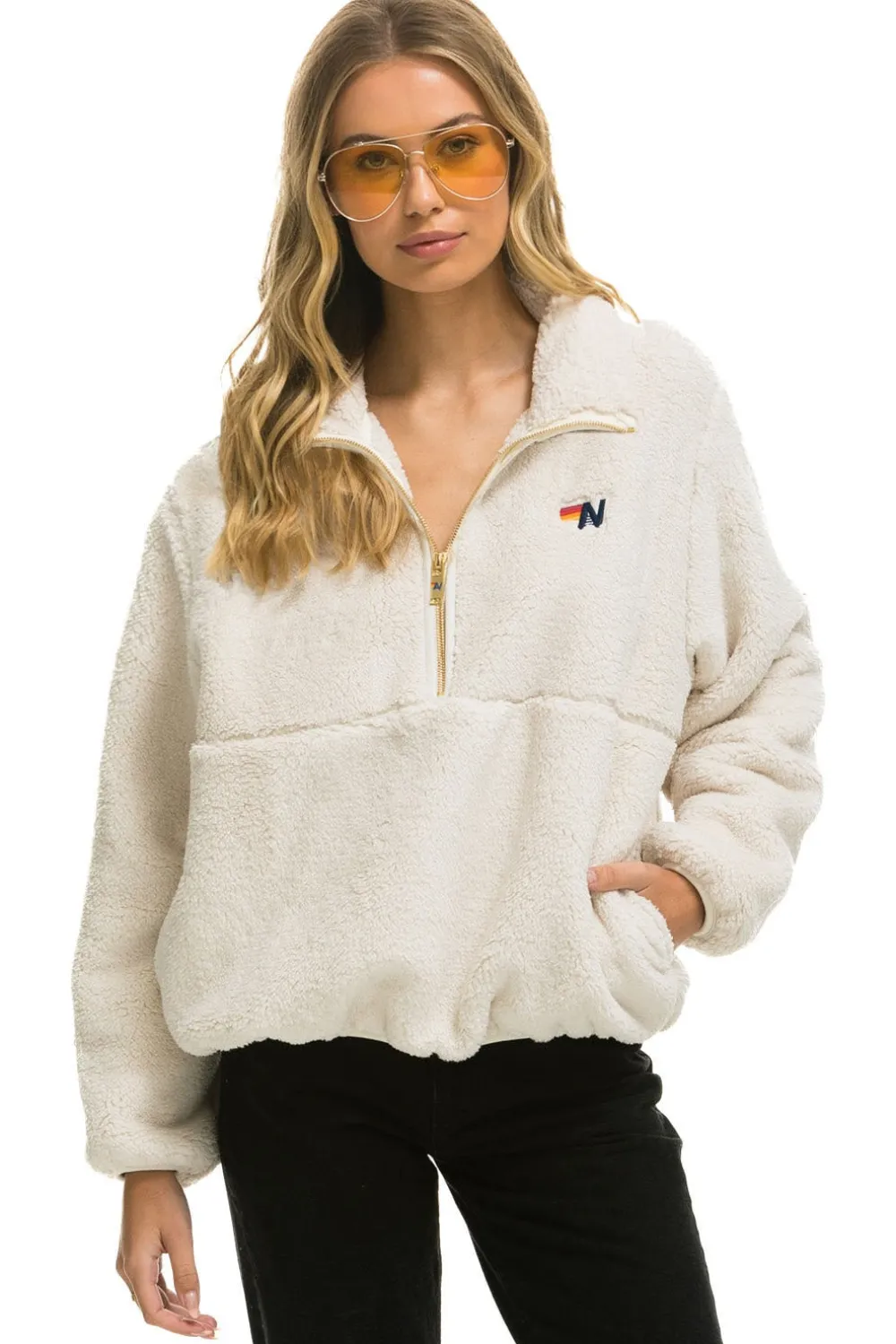 Teddy Jackets | Teddy Jackets | Aviator Nation TEDDY APRES HALF ZIP JACKET - VINTAGE WHITE VINTAGEWHITE
