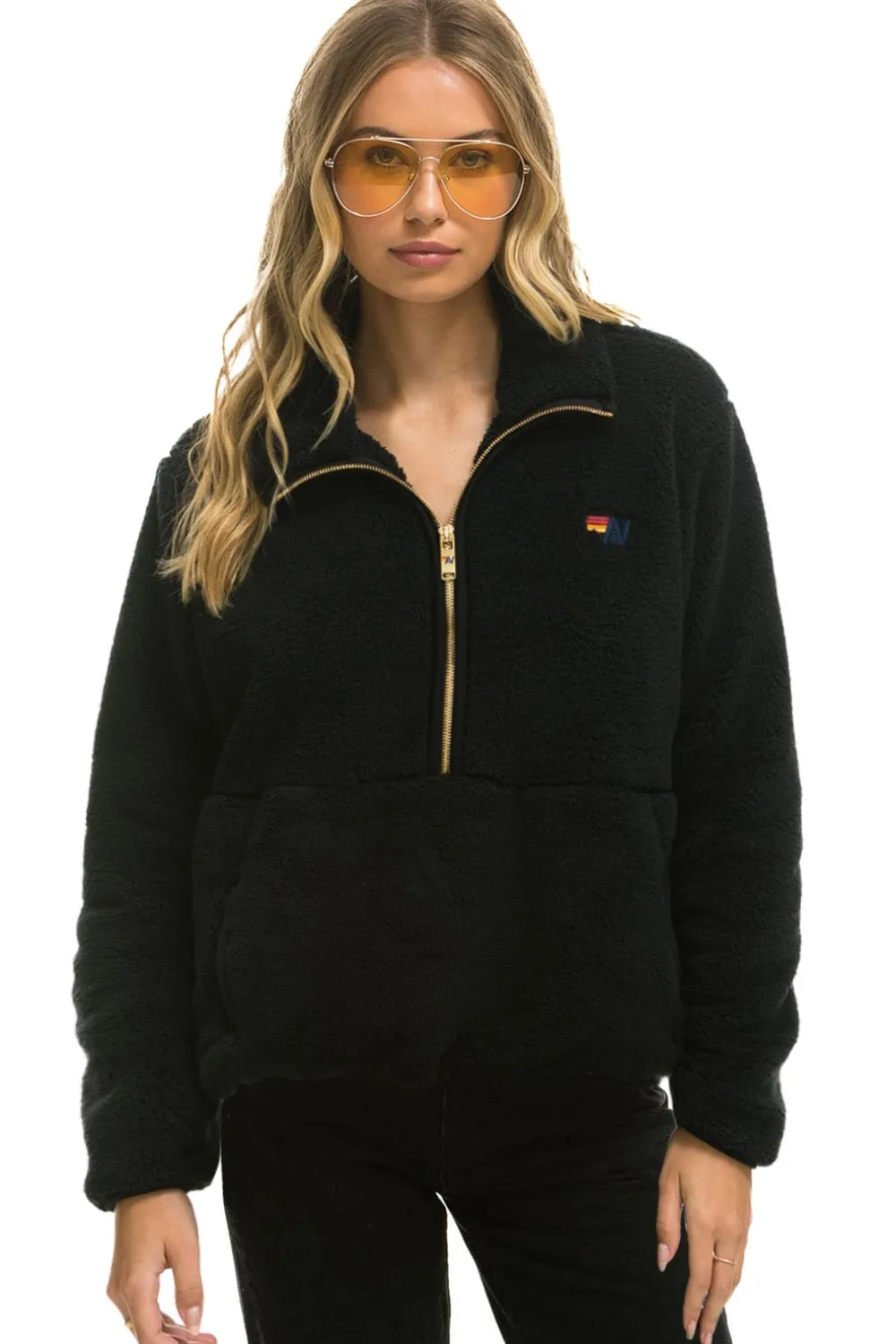 Teddy Jackets | Teddy Jackets | Aviator Nation TEDDY APRES HALF ZIP JACKET - BLACK