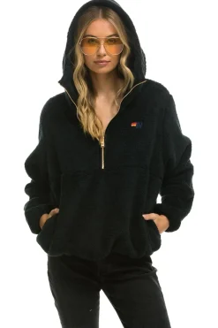 Teddy Jackets | Teddy Jackets | Aviator Nation TEDDY APRES  HOODED HALF ZIP JACKET - BLACK