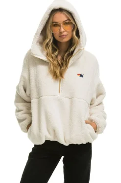 Teddy Jackets | Teddy Jackets | Aviator Nation TEDDY APRES  HOODED HALF ZIP JACKET - VINTAGE WHITE VINTAGEWHITE