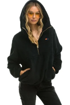 Teddy Jackets | Teddy Jackets | Aviator Nation TEDDY APRES  HOODED HALF ZIP JACKET - BLACK