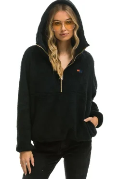 Teddy Jackets | Teddy Jackets | Aviator Nation TEDDY APRES  HOODED HALF ZIP JACKET - BLACK