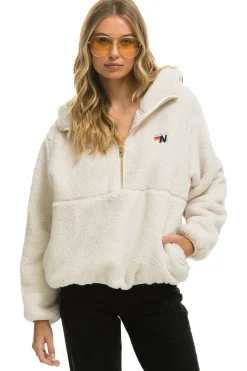 Teddy Jackets | Teddy Jackets | Aviator Nation TEDDY APRES HOODED HALF ZIP JACKET - VINTAGE WHITE VINTAGEWHITE