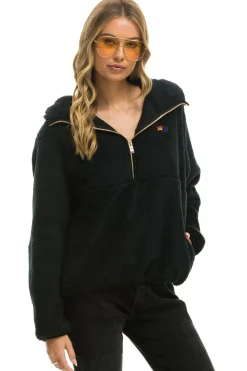 Teddy Jackets | Teddy Jackets | Aviator Nation TEDDY APRES  HOODED HALF ZIP JACKET - BLACK