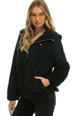 Teddy Jackets | Teddy Jackets | Aviator Nation TEDDY APRES  HOODED HALF ZIP JACKET - BLACK