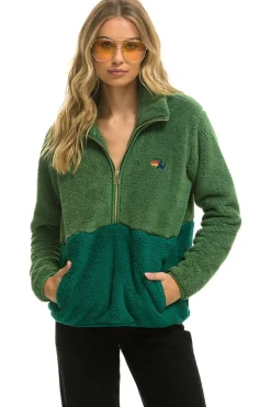 Teddy Jackets | Teddy Jackets | Aviator Nation TEDDY UNISEX HALF ZIP COLOR BLOCK JACKET - GARDEN GREEN GARDENGREEN