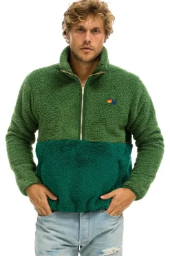 Teddy Jackets | Teddy Jackets | Aviator Nation TEDDY UNISEX HALF ZIP COLOR BLOCK JACKET - GARDEN GREEN GARDENGREEN