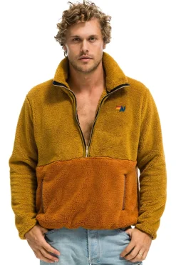 Teddy Jackets | Teddy Jackets | Aviator Nation TEDDY UNISEX HALF ZIP COLOR BLOCK JACKET - HONEY