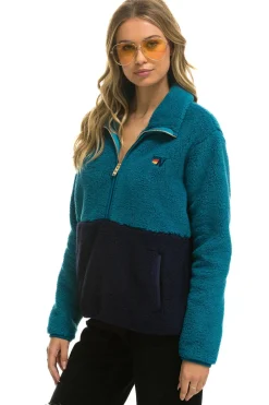 Teddy Jackets | Teddy Jackets | Aviator Nation TEDDY UNISEX HALF ZIP COLOR BLOCK JACKET - CAPRI