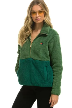 Teddy Jackets | Teddy Jackets | Aviator Nation TEDDY UNISEX HALF ZIP COLOR BLOCK JACKET - GARDEN GREEN GARDENGREEN