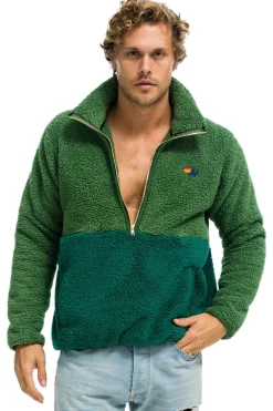 Teddy Jackets | Teddy Jackets | Aviator Nation TEDDY UNISEX HALF ZIP COLOR BLOCK JACKET - GARDEN GREEN GARDENGREEN