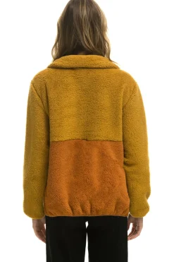 Teddy Jackets | Teddy Jackets | Aviator Nation TEDDY UNISEX HALF ZIP COLOR BLOCK JACKET - HONEY