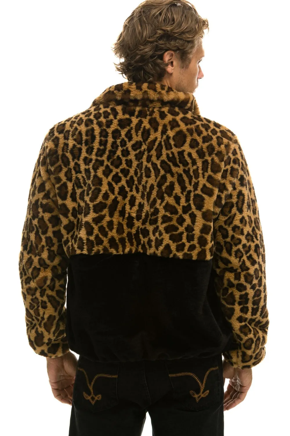 Teddy Jackets | Teddy Jackets | Aviator Nation TEDDY UNISEX HALF ZIP COLOR BLOCK JACKET - CHEETAH